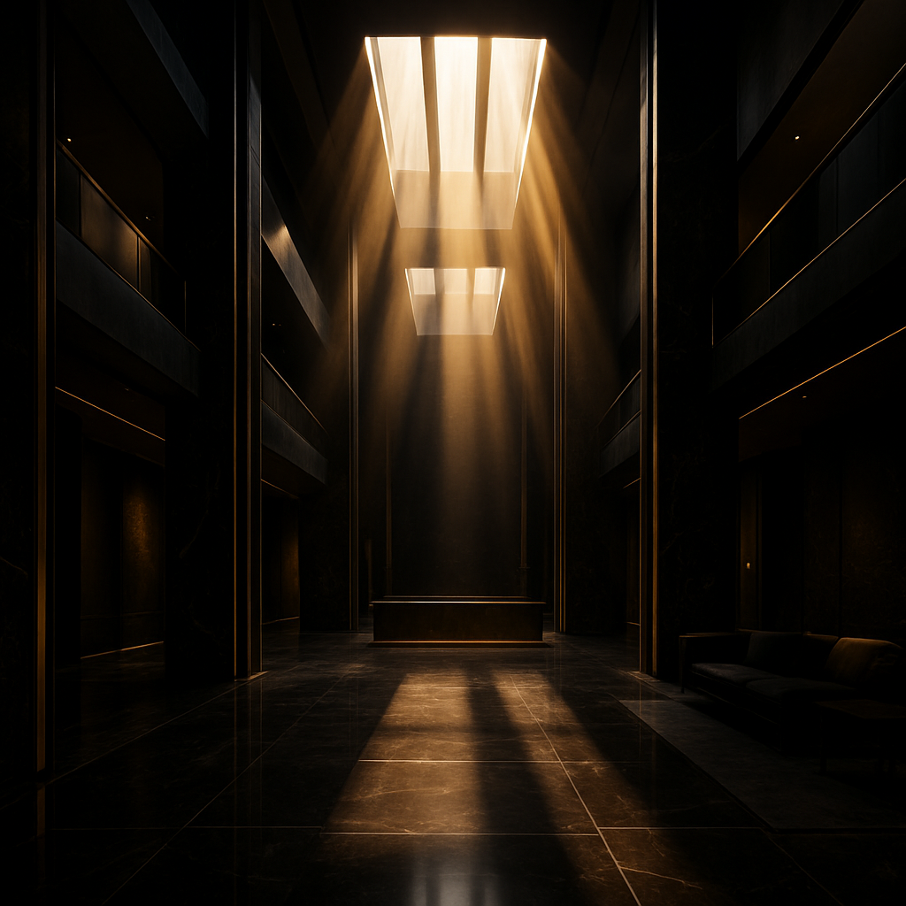 Luxury architectural interior with golden light